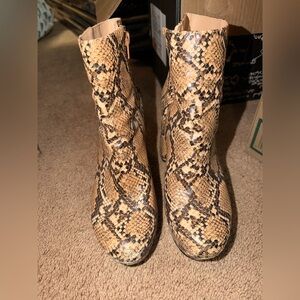 Steve Madden Tan and Black Snake Print Ankle Boots